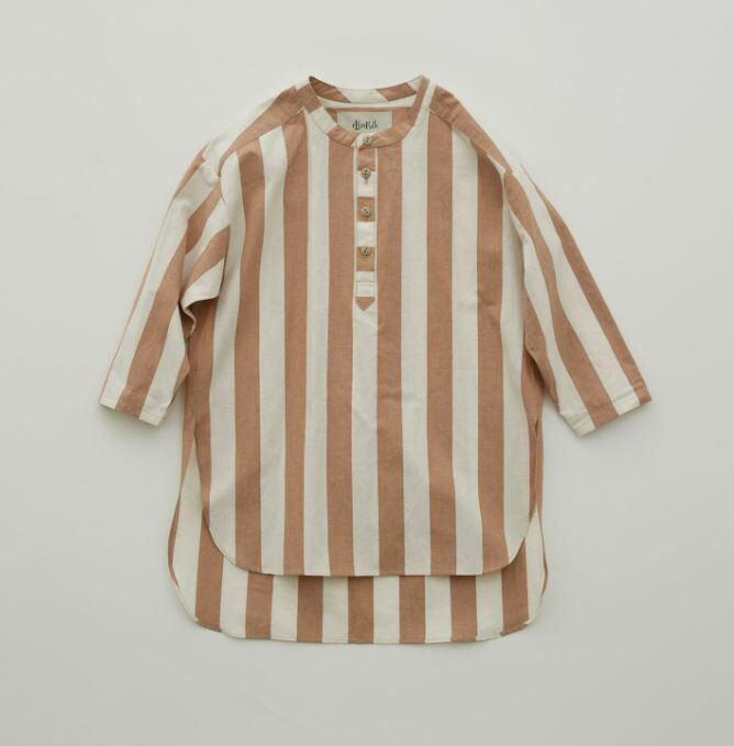 ELFINFOLK 棉麻直條紋長版襯衫 Cotton linen Wide stripe Long shirts beige