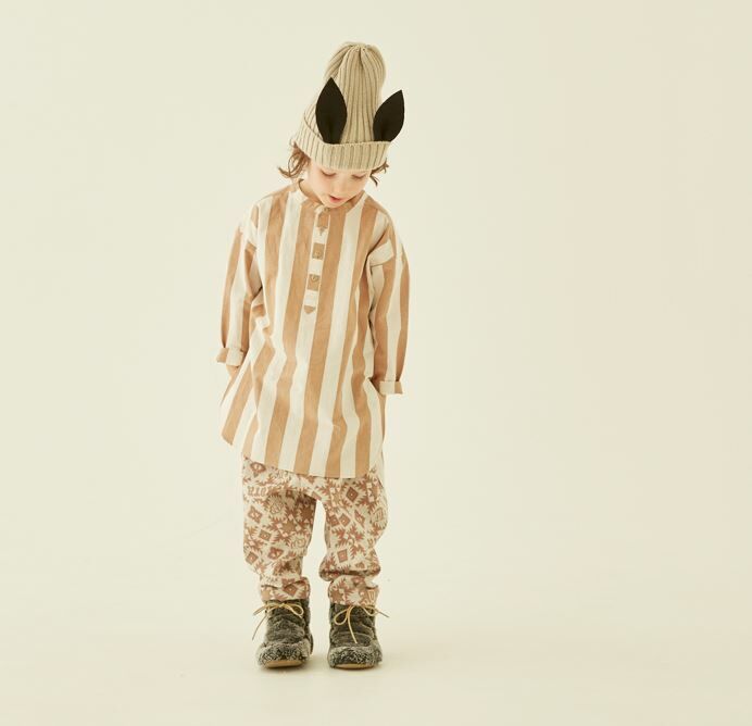 ELFINFOLK 棉麻直條紋長版襯衫 Cotton linen Wide stripe Long shirts beige