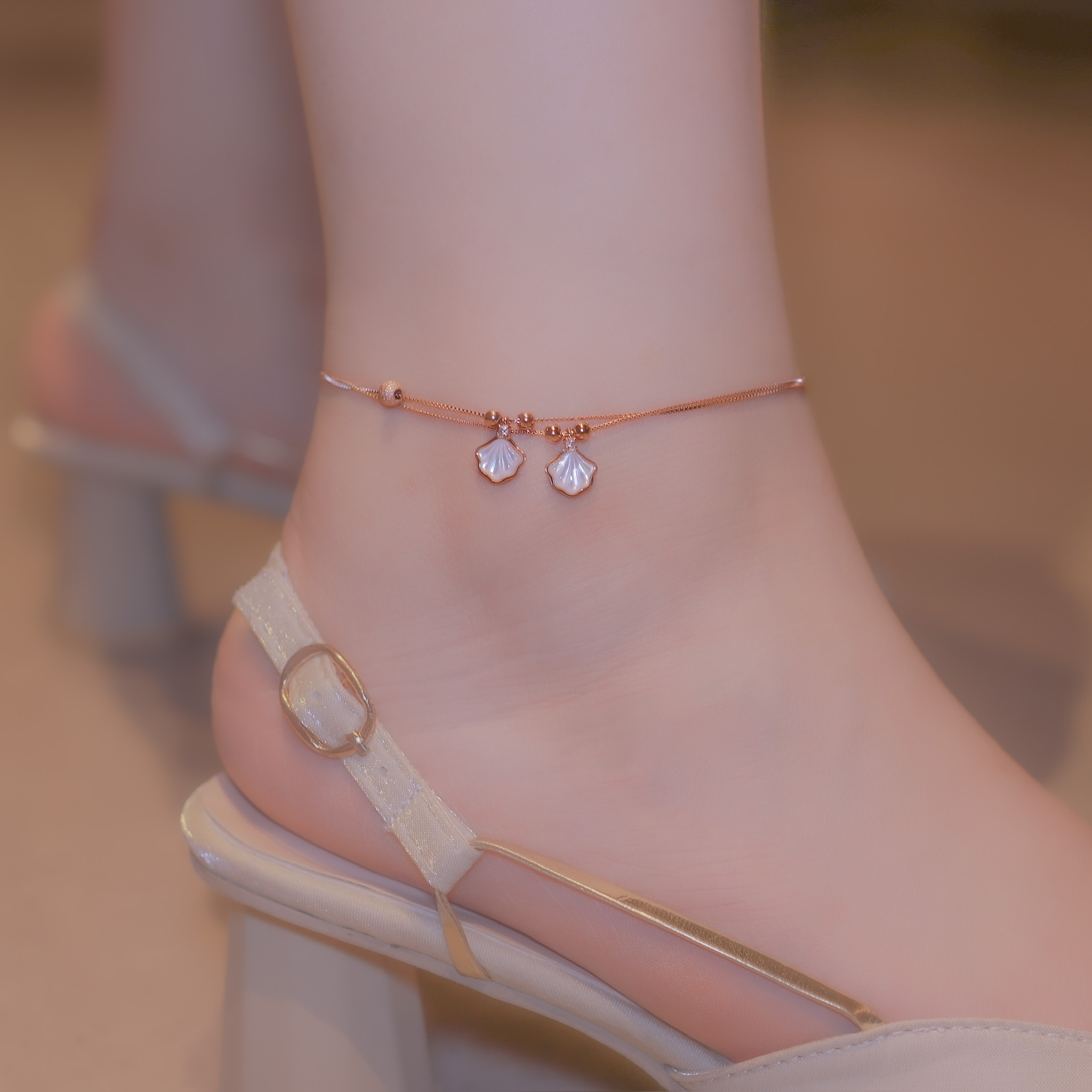 | 925 Silver・Rose Gold | Pure Shell Double Anklet | AN0091 |
