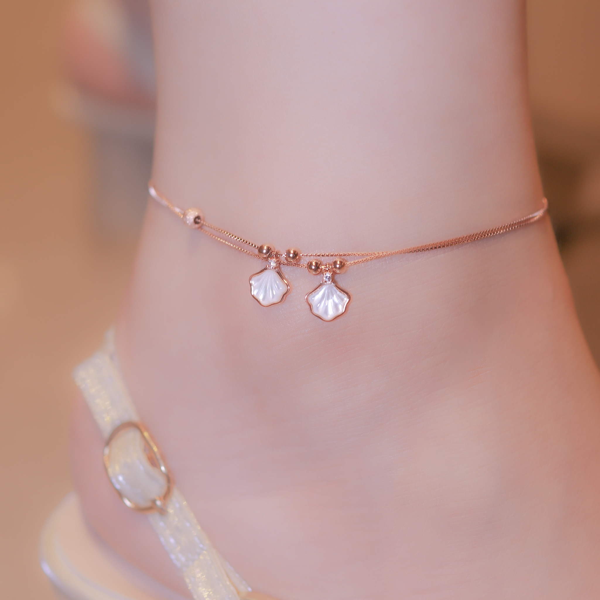 | 925 Silver・Rose Gold | Pure Shell Double Anklet | AN0091 |