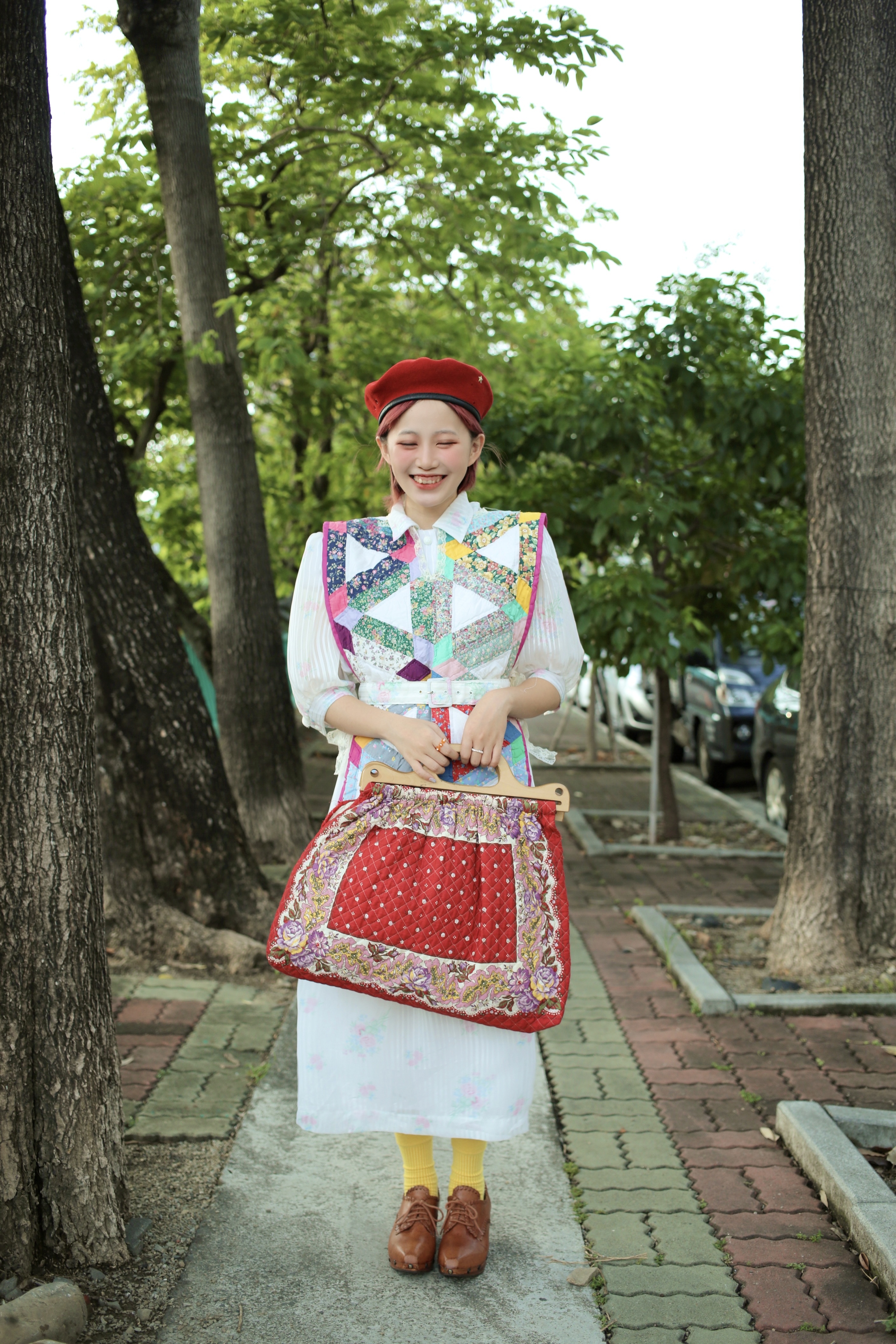 Vintage Vest / 古著幾何拼布長版背心