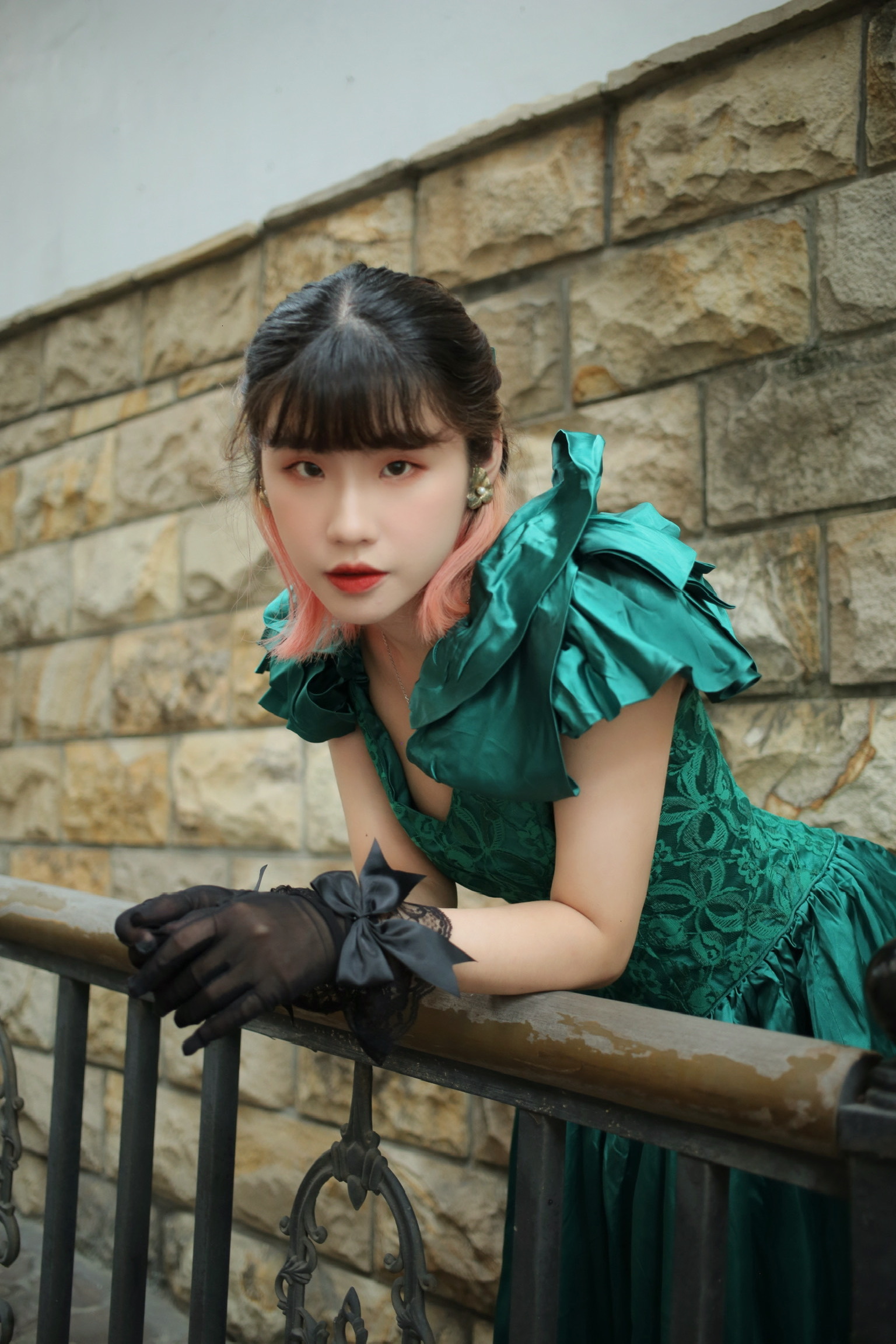 Vintage Dress / 古著祖母綠緞面禮服