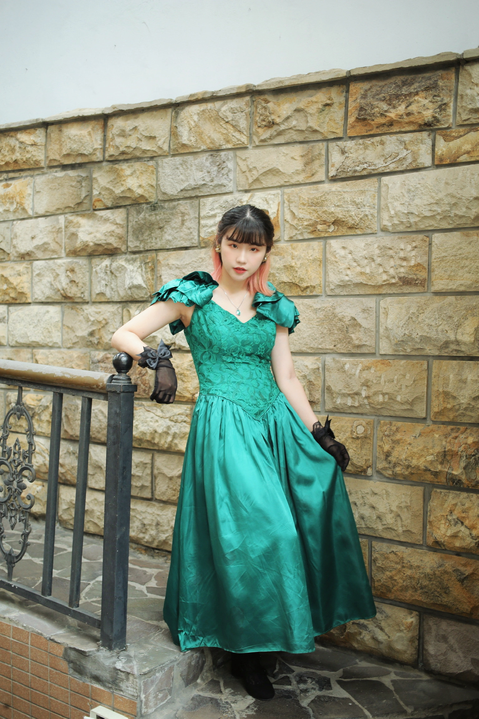 Vintage Dress / 古著祖母綠緞面禮服