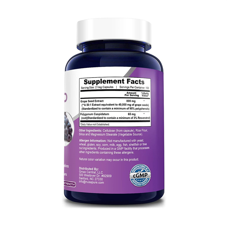 Nusapure Grapeseed + Resveratrol 800mg ,200 Capsules