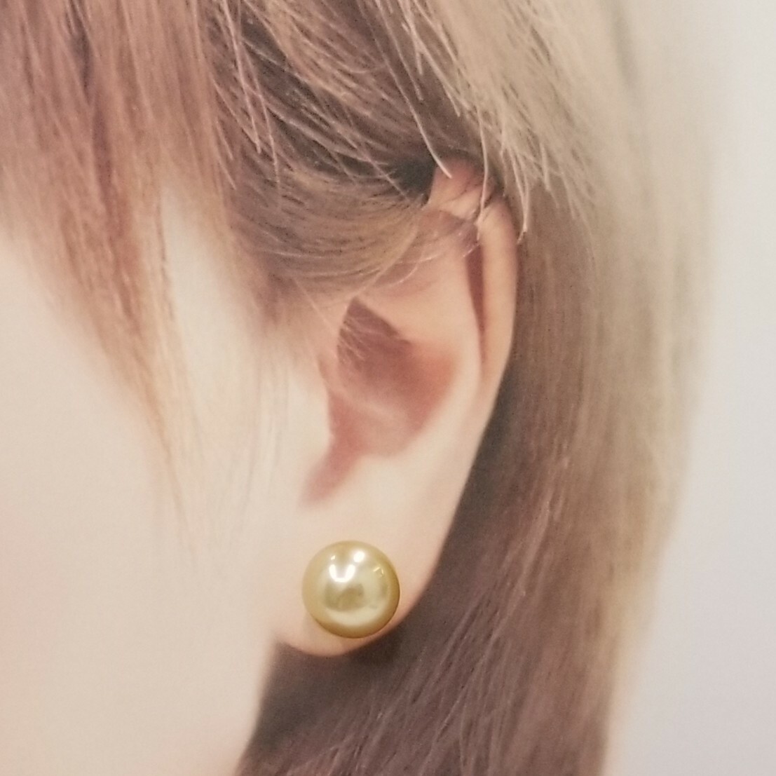 全新18K白金南洋金珠耳環