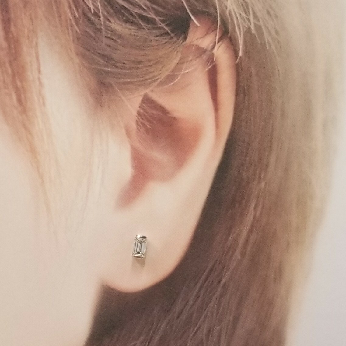 全新18K白金【主石60份方形鑽石】耳環