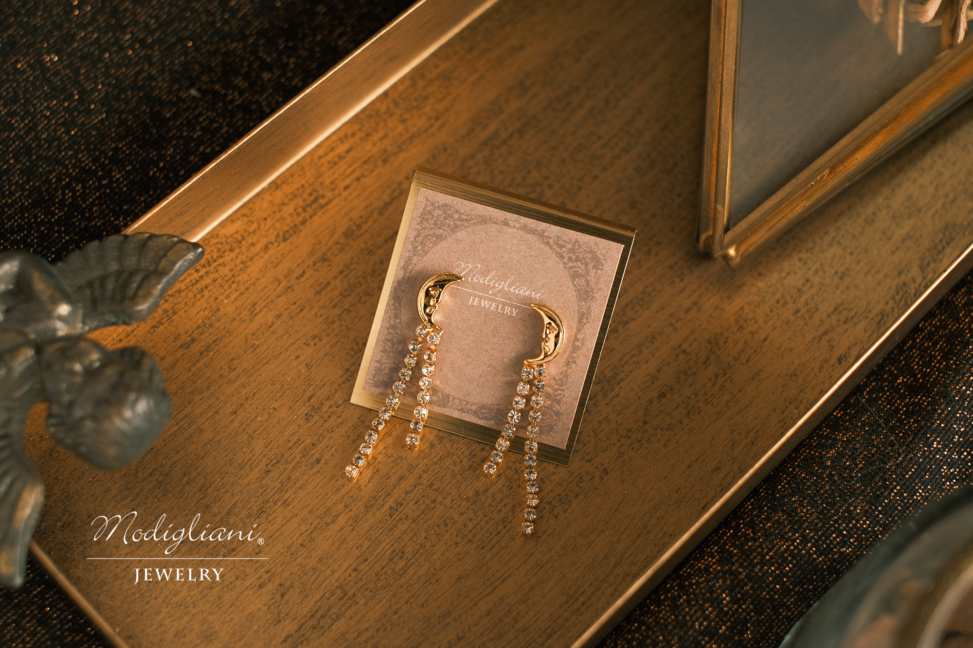 黃銅飾品,黃銅,施華洛世奇水鑽,月亮,氣質,耳環,18k金