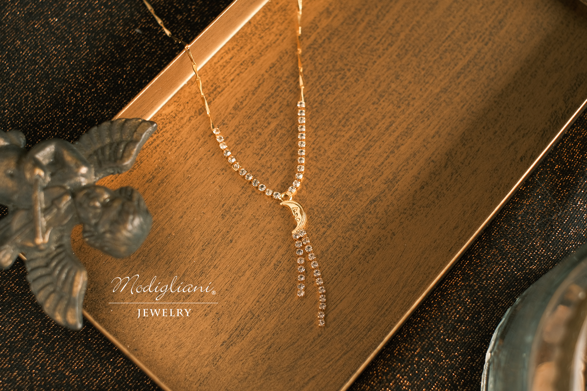 黃銅飾品,黃銅,施華洛世奇水鑽,月亮,氣質,項鍊,18k金