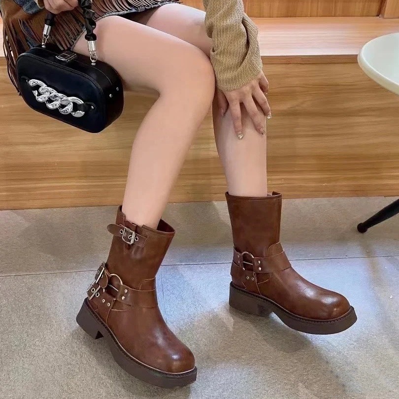 西部復古風中筒靴/二色