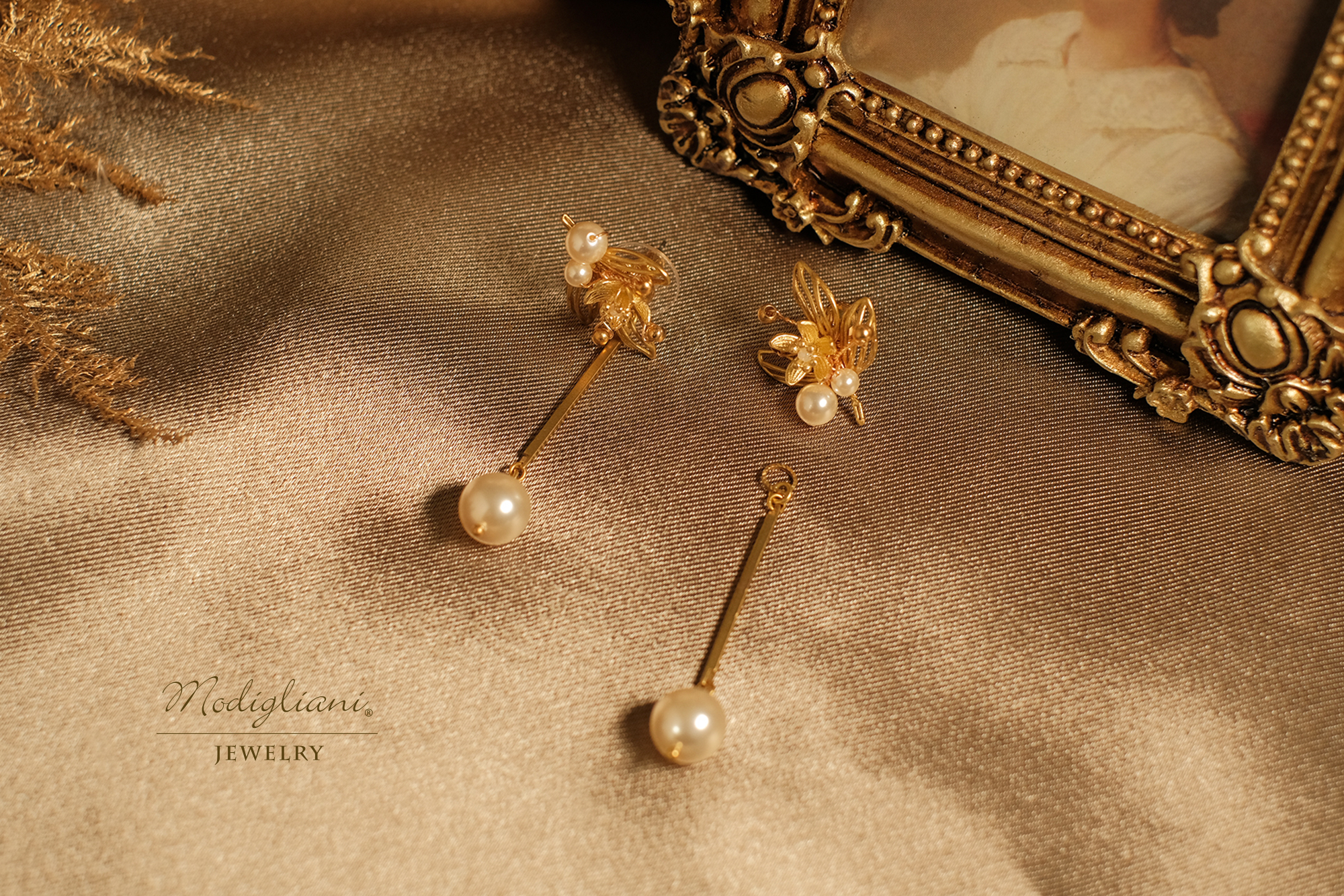 黃銅飾品,黃銅,花草,氣質,仙女,耳環,森林系,珍珠,兩戴式