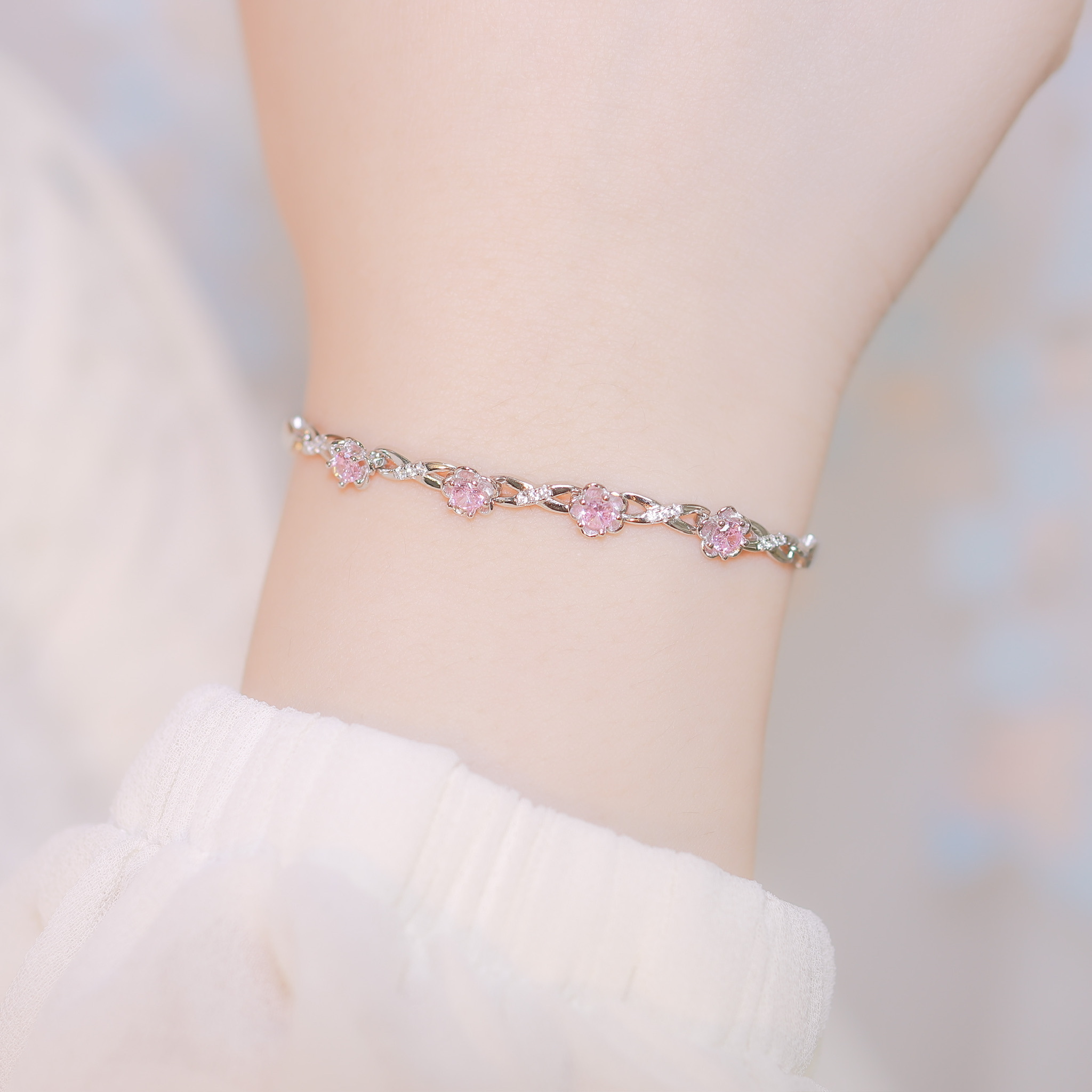 | 925銀丨花漾心態軟手鐲（白色 / 粉色）| BR0951 |