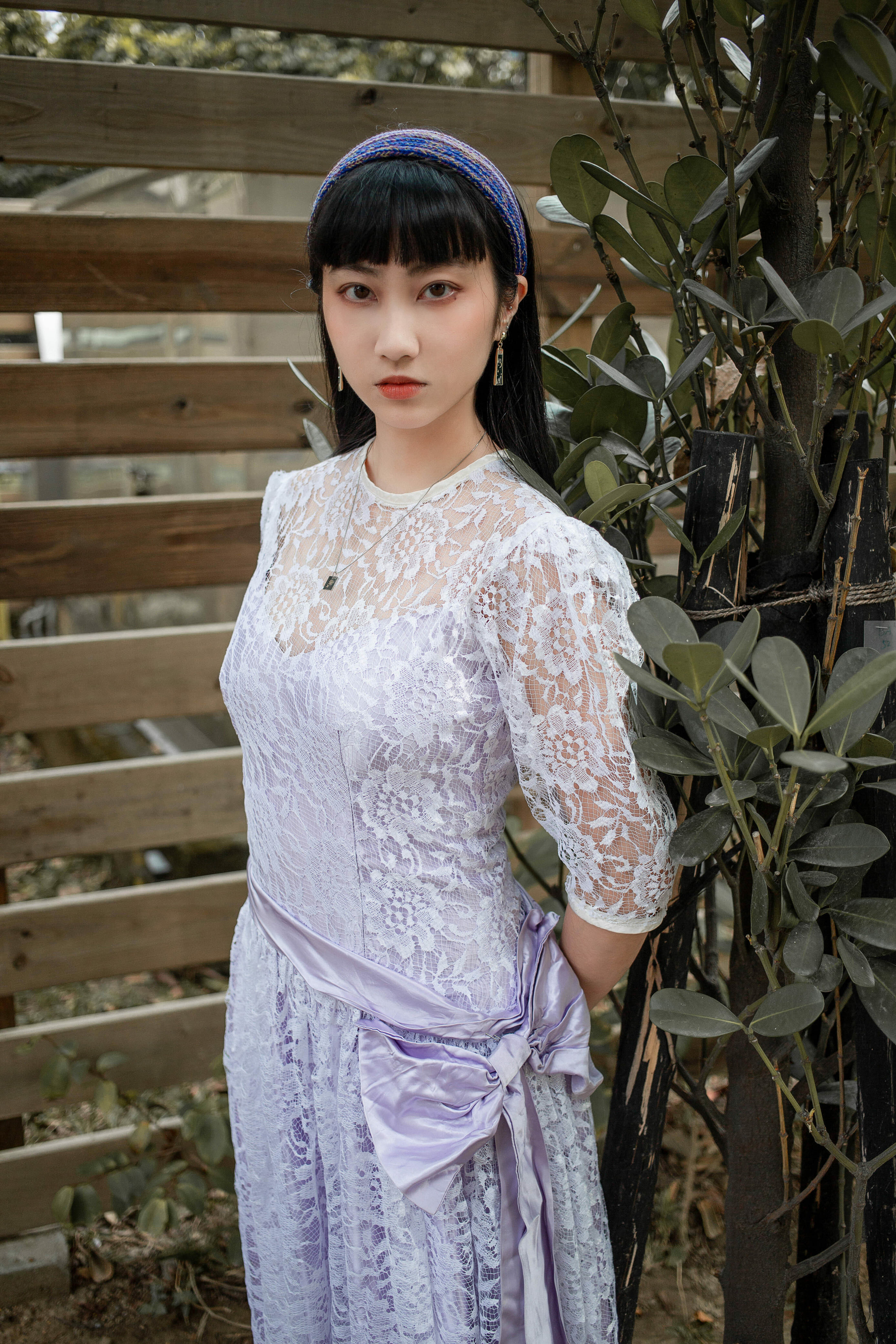 Vintage Dress / 古著淡紫色簍空蕾絲禮服