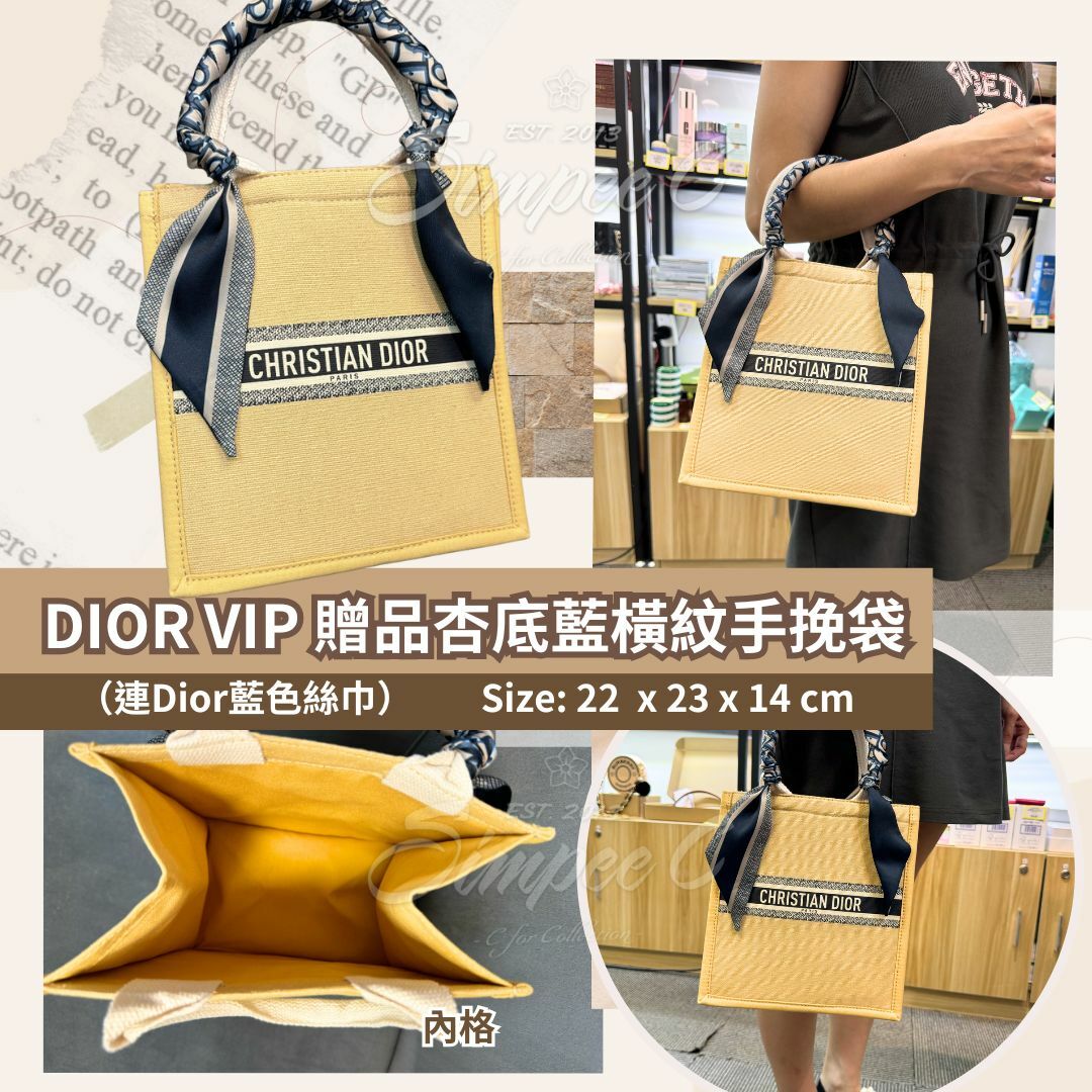 DIOR VIP 贈品杏底藍橫紋手挽袋