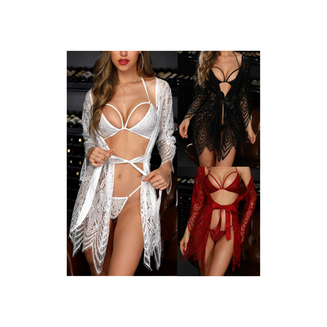 性感流蘇披紗套裝 黑/紅/白 (S/M/L)