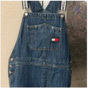 [S] TOMMY HILFIGER WOMEN'S POCKET LOGO DENIM SUSPENDERS SKIRT,DARK BLUE, 76J4216-400 (STH400)