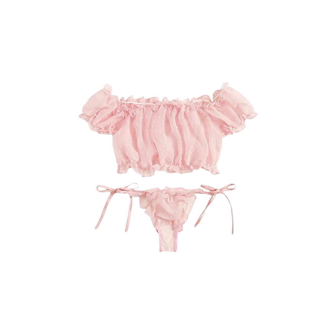 透視蕾絲內衣可愛套裝 黑色/紅色/粉色 (S/M/L)