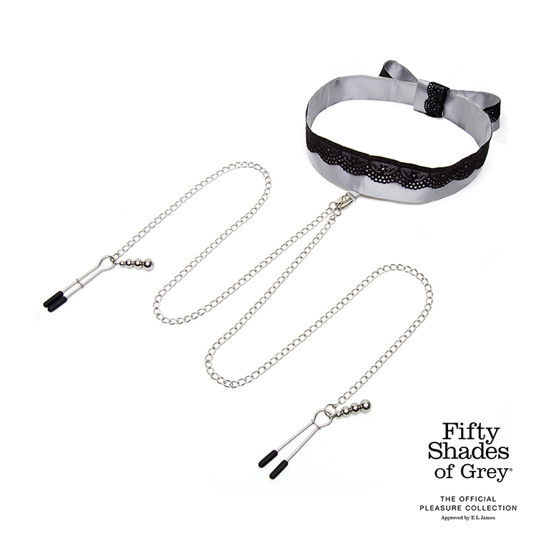 格雷的五十道陰影 Play Nice 緞面蕾絲領圍+鏈條乳夾