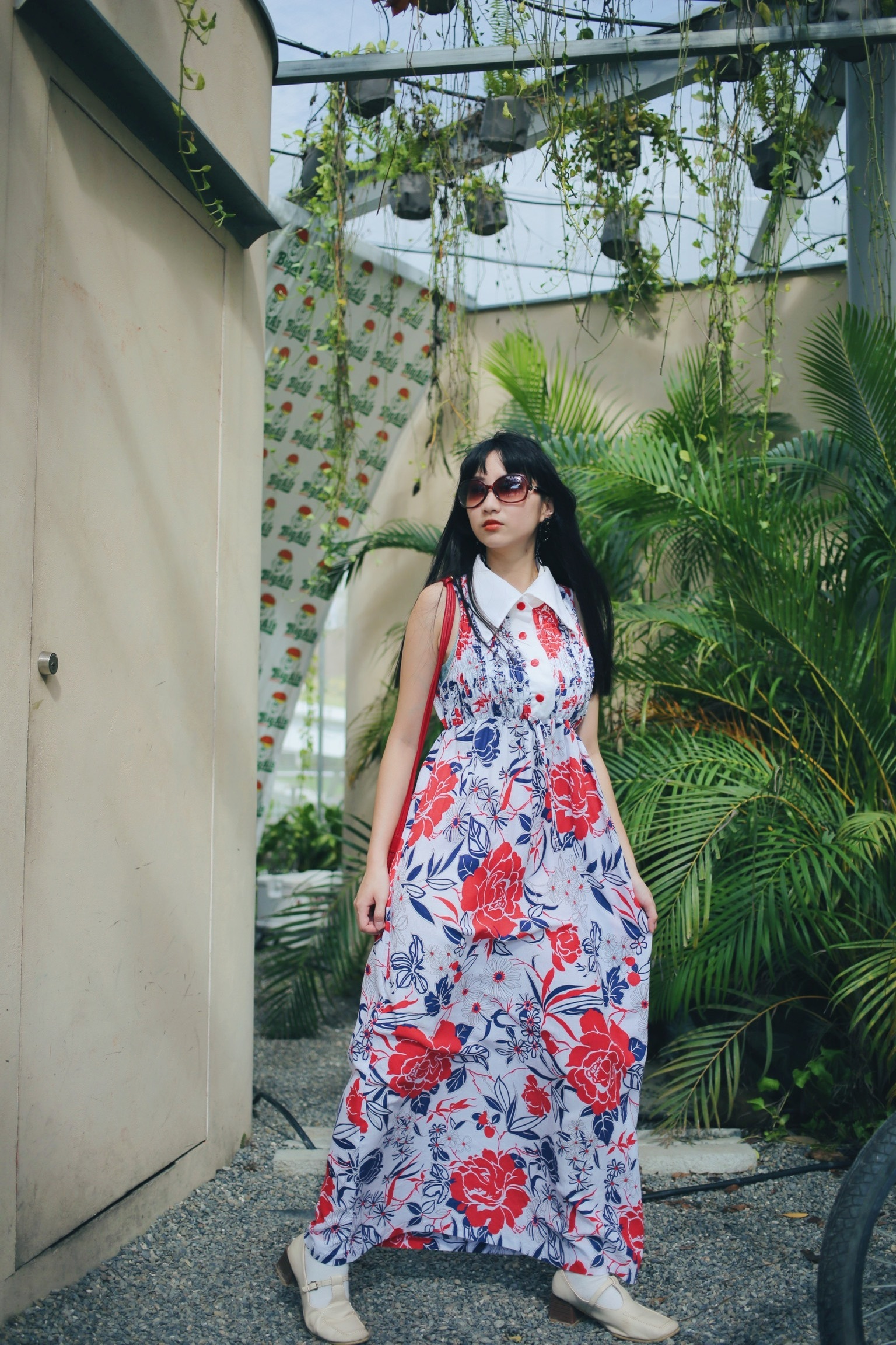 Vintage Dress / 古著無袖大領子夏日印花洋裝