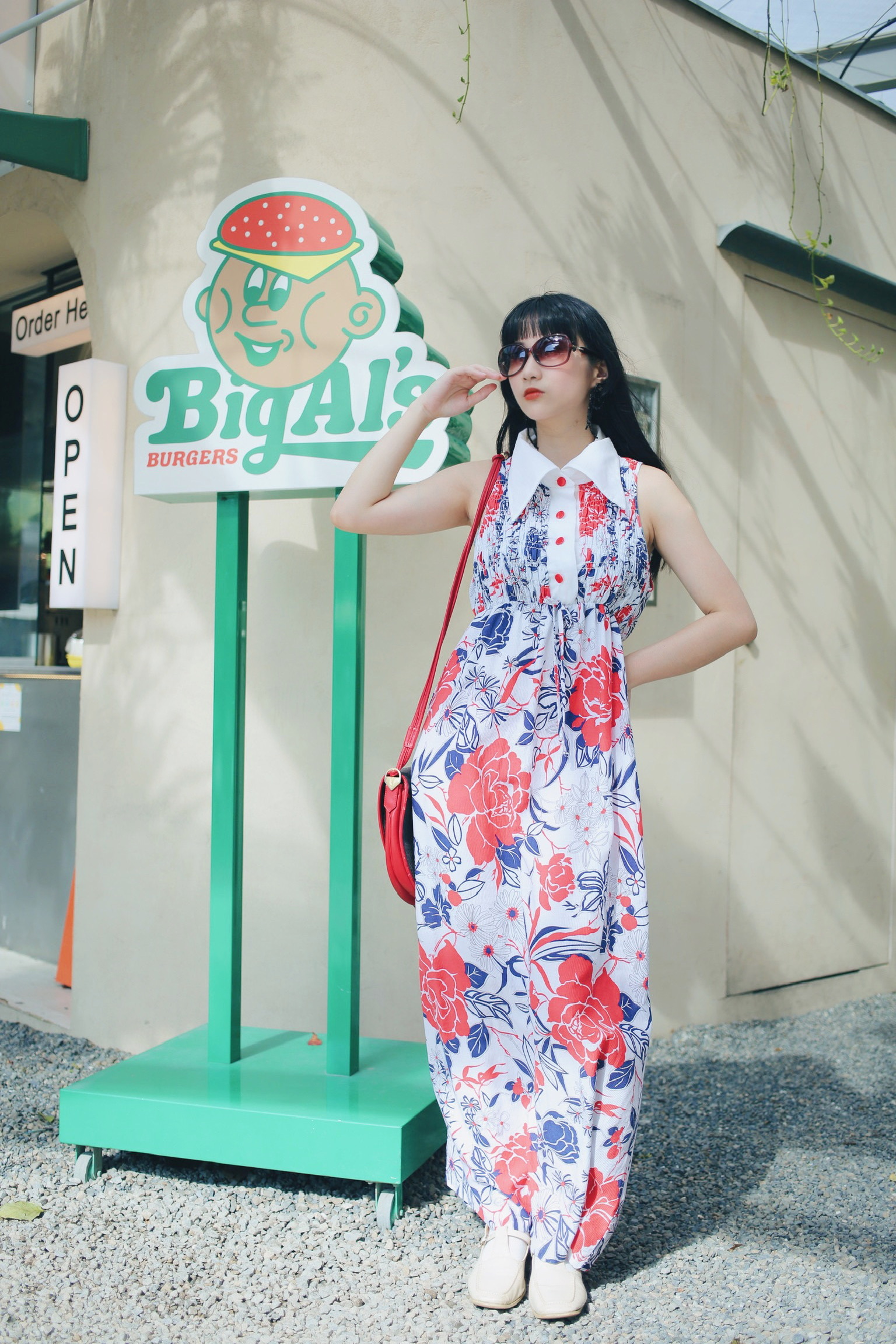 Vintage Dress / 古著無袖大領子夏日印花洋裝