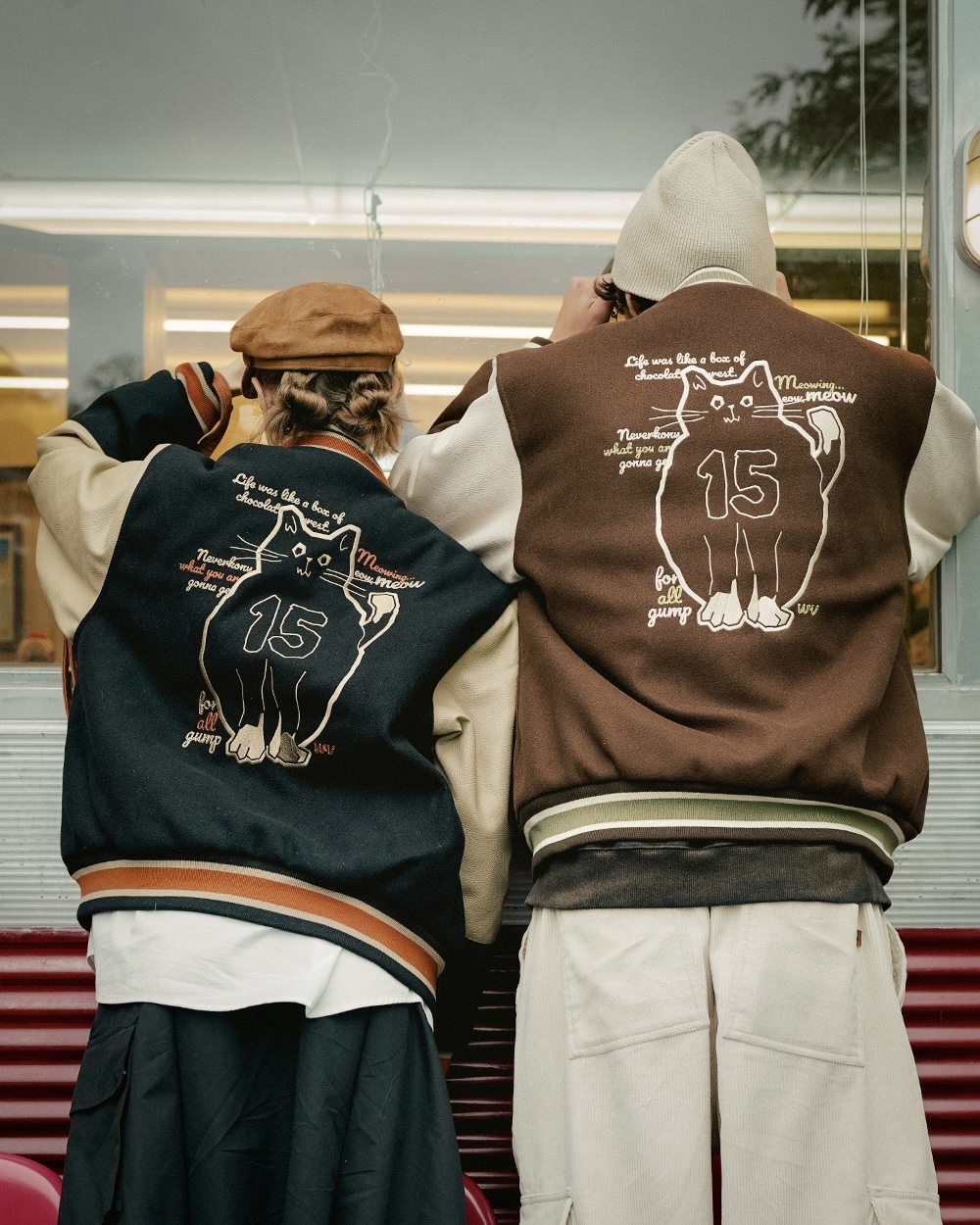 <預購>韓國WV PROJECT 電繡貓咪混羊毛棒球外套