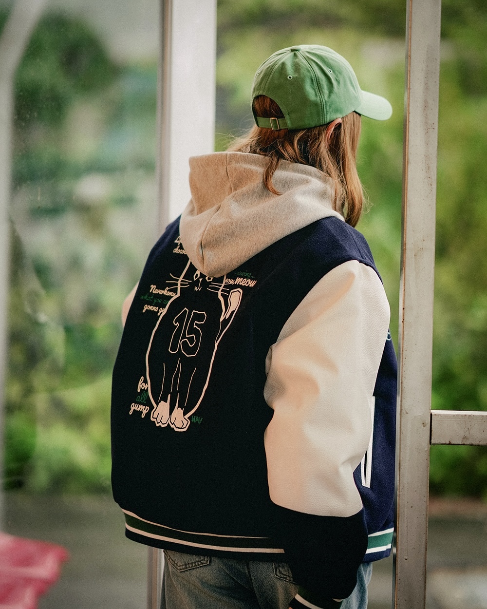 <預購>韓國WV PROJECT 電繡貓咪混羊毛棒球外套