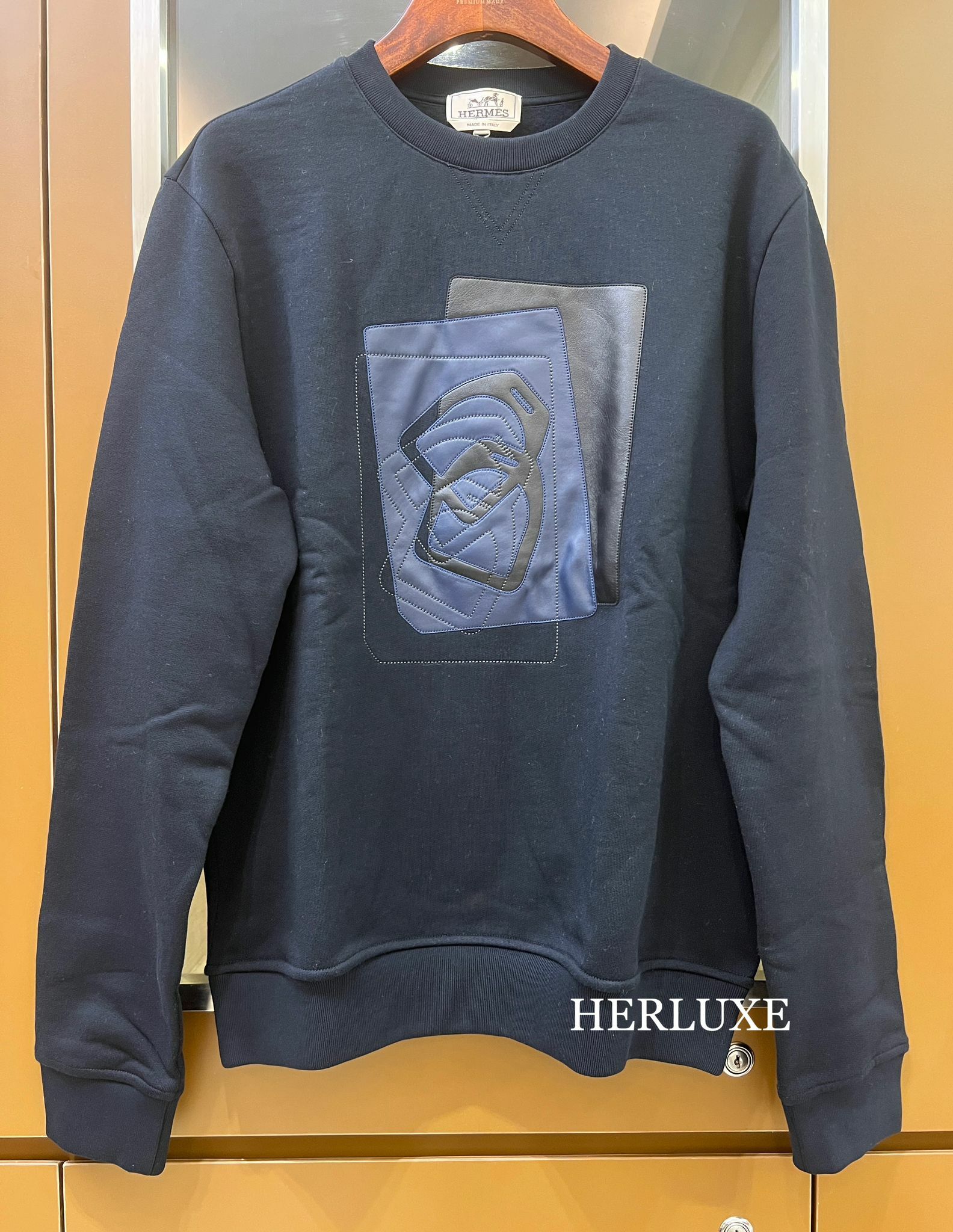 Sweat col rond patch cuir etri 01 marine S