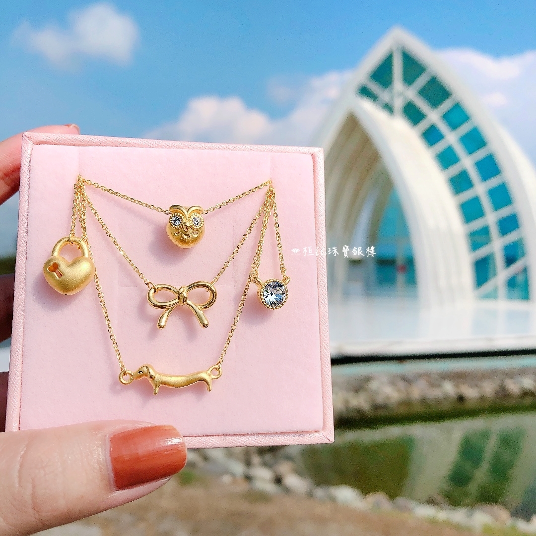 守護愛情貓頭鷹/一生鎖愛/小耀眼/愛你腸久/小蝴蝶結 黃金墜子+玫瑰金色鋼項鍊/黃金項鍊