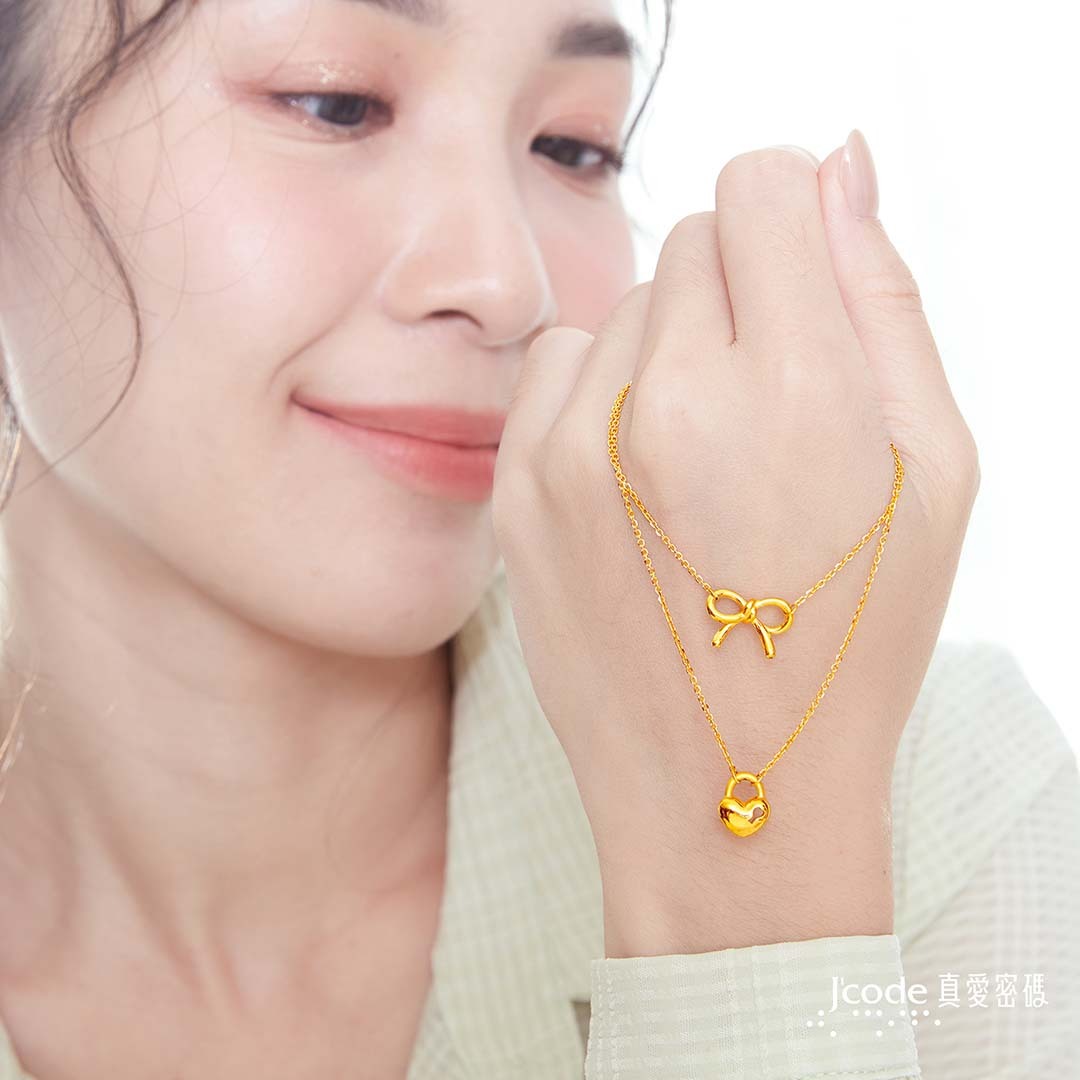 守護愛情貓頭鷹/一生鎖愛/小耀眼/愛你腸久/小蝴蝶結 黃金墜子+玫瑰金色鋼項鍊/黃金項鍊