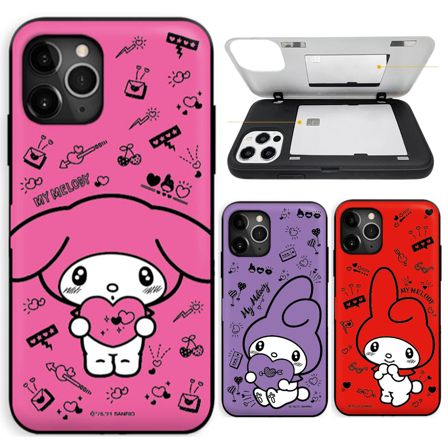 Sanrio - Door Card Case - 翻蓋插卡槽防撞手機雙層保護殼 TY