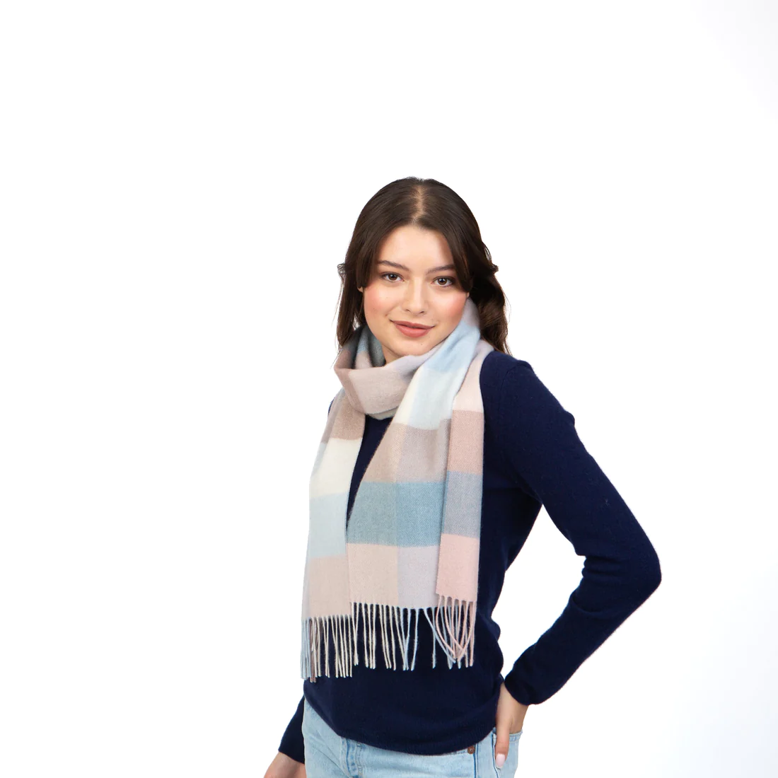 Kiltane Cashmere Scarf - Seashell 3 Square Check