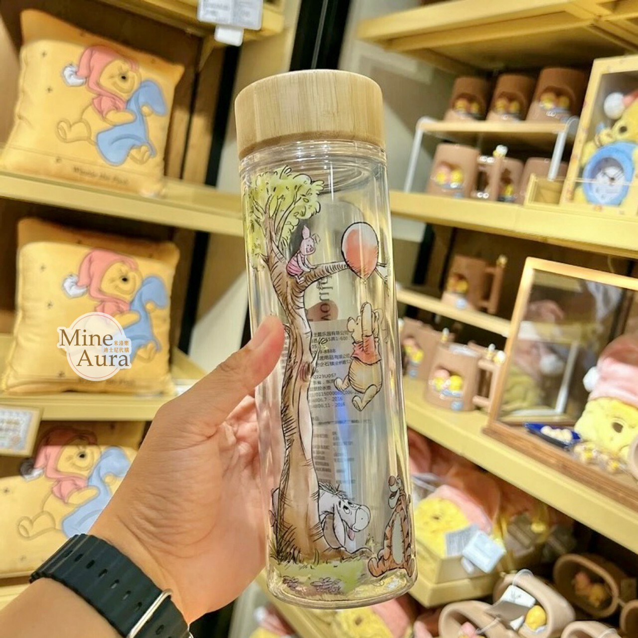 小熊維尼 Winnie the Pooh 彩繪圖案 透明 雙層 水壺 茶壺 隨行杯 -上海迪士尼樂園