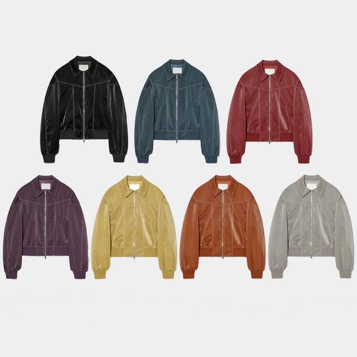 恤衫領明線拉鍊合成皮褸 OWN-027JK