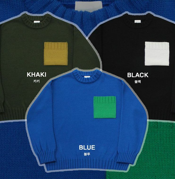 圓領拼色袋口針織衫 OWN-028T