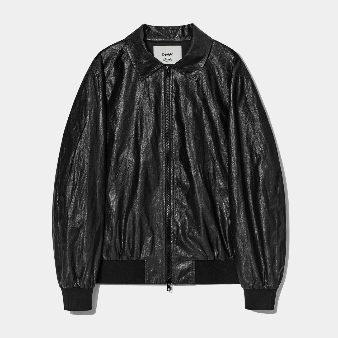 恤衫領亮面拉鍊外套 OWN-030JK