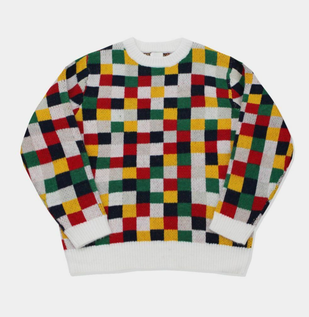 圓領格仔針織衫 OWN-034T