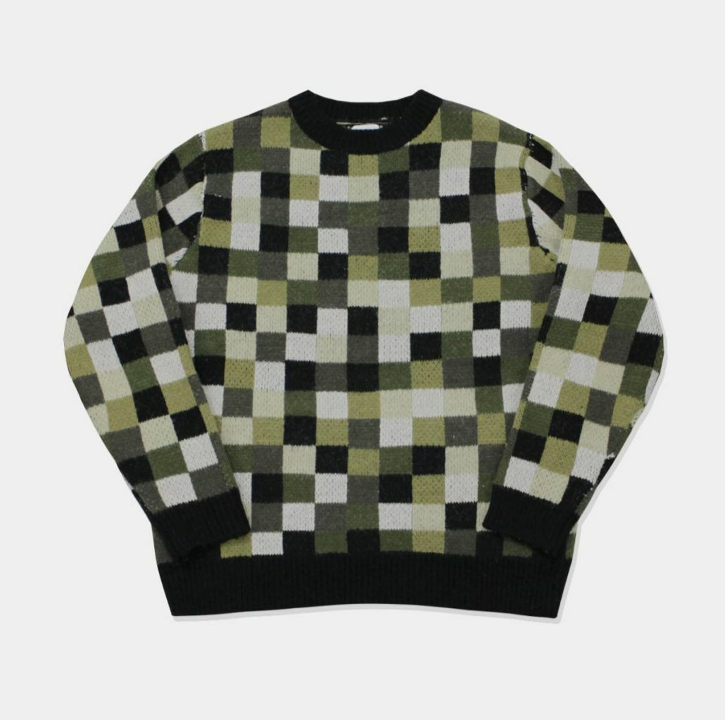 圓領格仔針織衫 OWN-034T