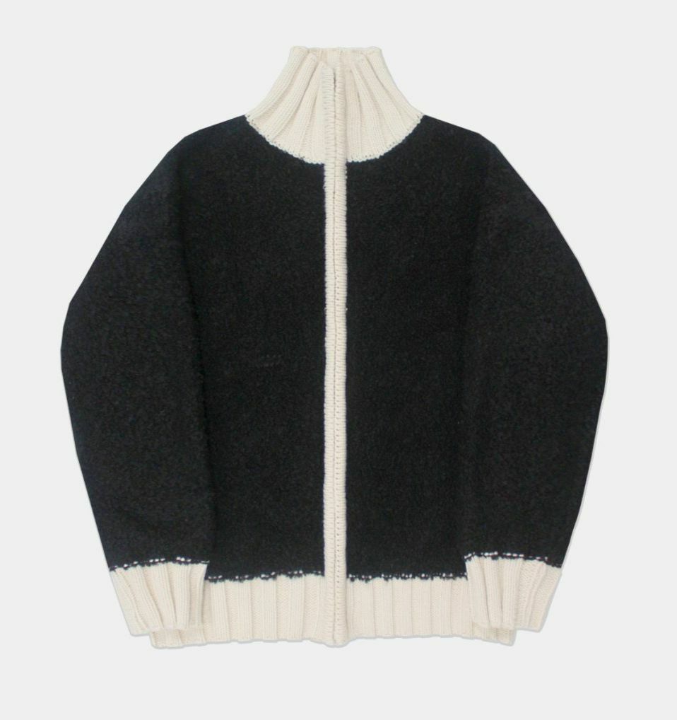 高領拼色毛粒拉鍊外套 OWN-035JK