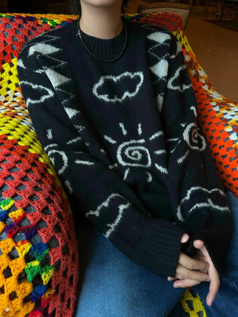 圓領圖案針織衫 OWN-037T