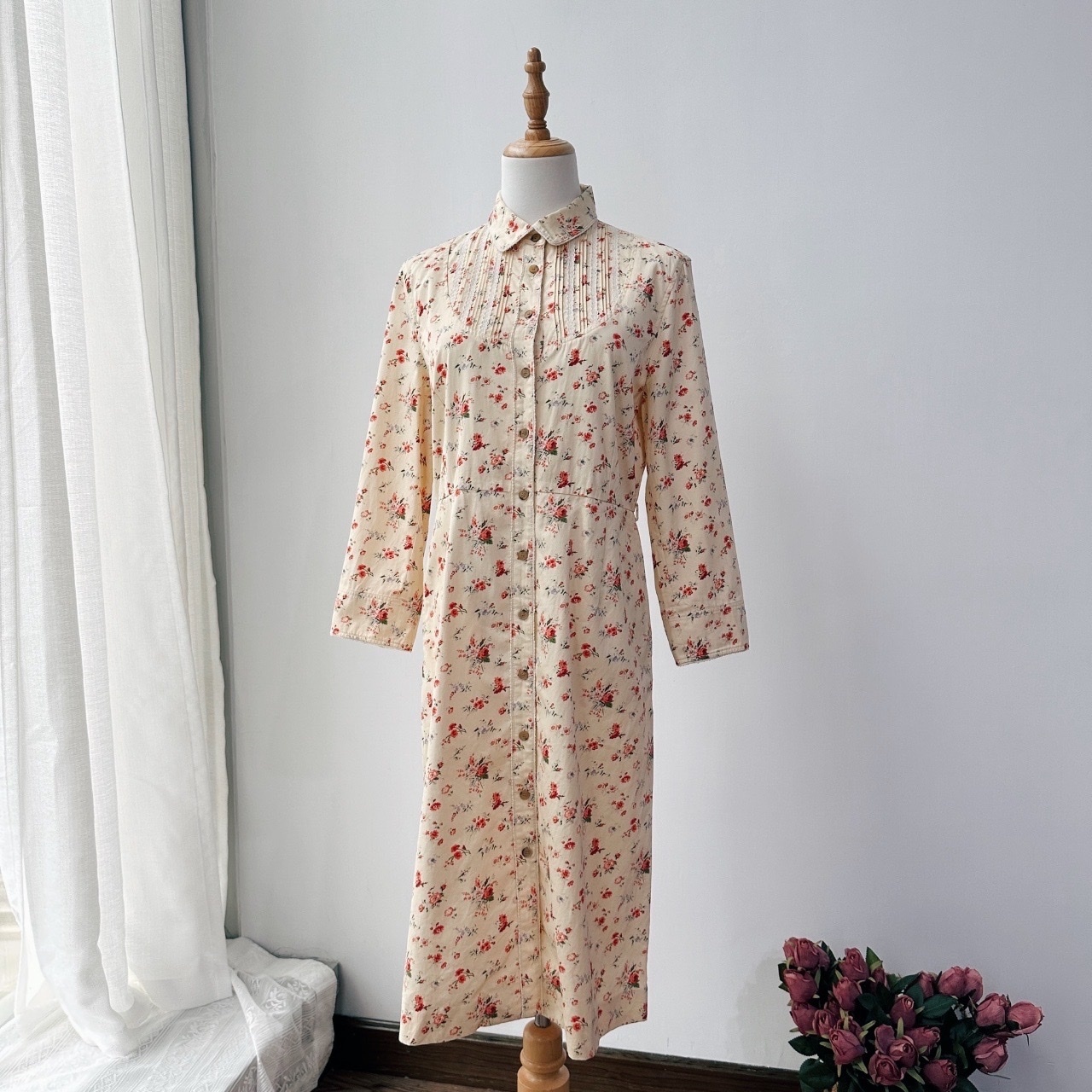 Crocodile 清雅淡黃碎花連身裙