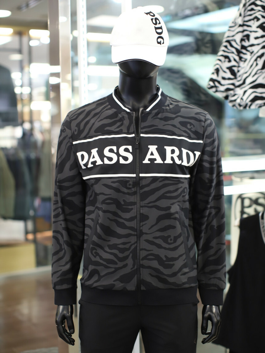 男款 401M 韓國Passardi Golf /時尚斑馬紋印花造型防風拉鍊外套/高爾夫球衣