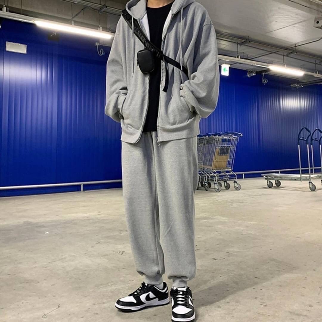 純棉厚磅刷毛縮口長褲 白1024