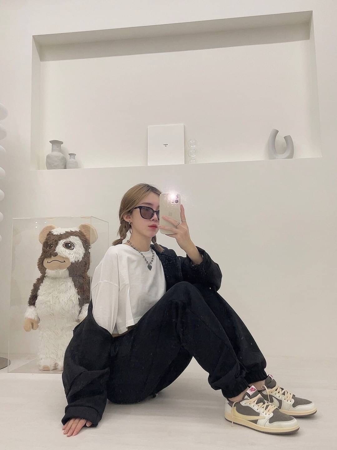 純棉厚磅刷毛縮口長褲 白1024