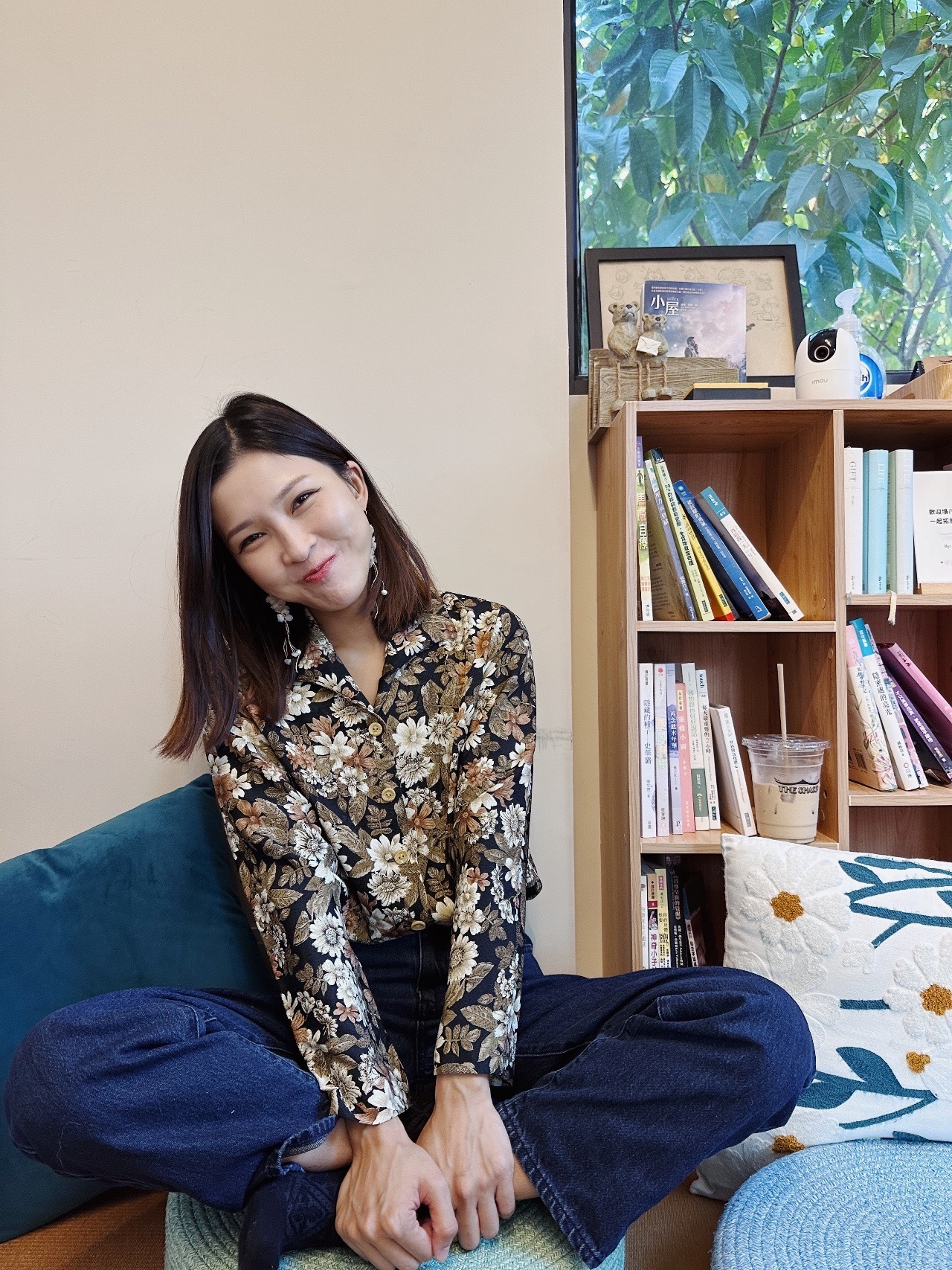 秋日啡花暗光澤長袖上衣