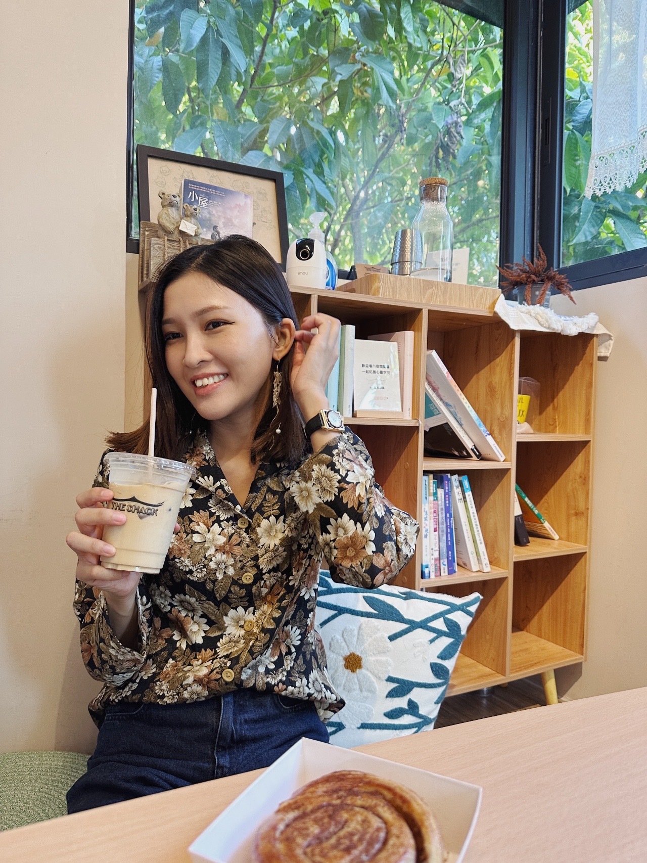 秋日啡花暗光澤長袖上衣