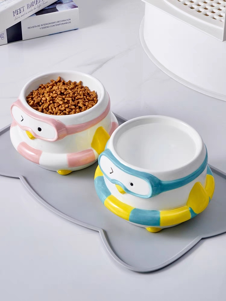 HOCC宠物高质陶瓷碗 呼啦圈企鹅 防滑 防打翻 高度呵护颈椎