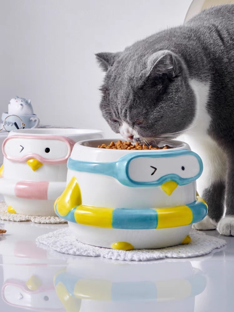 HOCC宠物高质陶瓷碗 呼啦圈企鹅 防滑 防打翻 高度呵护颈椎