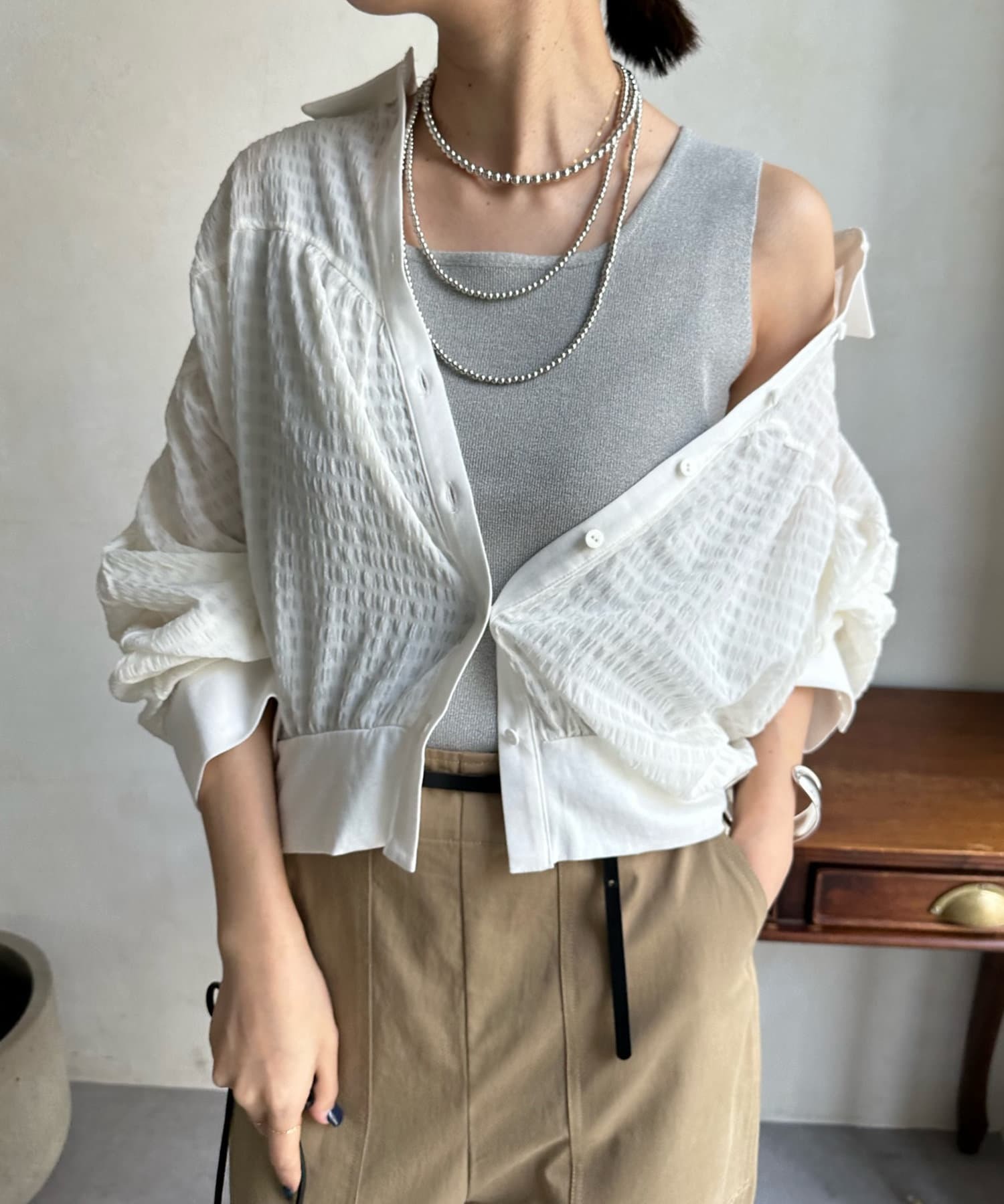 DOUDOU(ドゥドゥ)  【新色追加】スクエアニットタンク灰（DDZ1031105A0002）