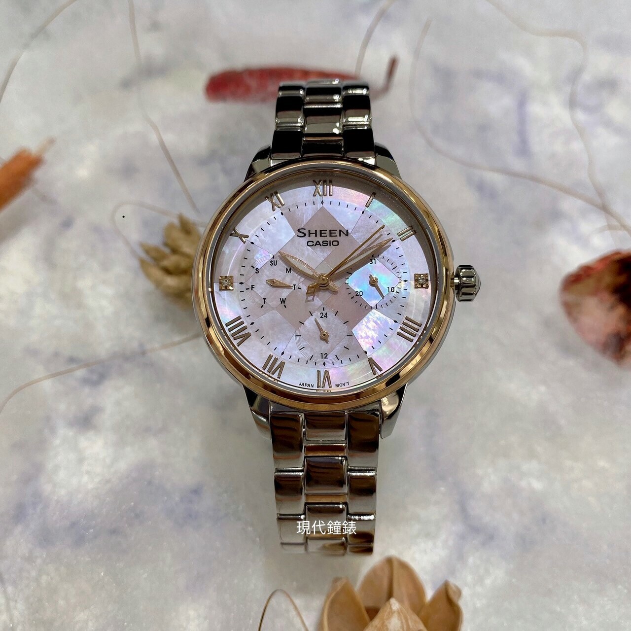 【CASIO 卡西歐】SHEEN系列 耀眼羅馬時刻優雅風格腕錶 SHE-3055SPG-4A 35mm 現代鐘錶