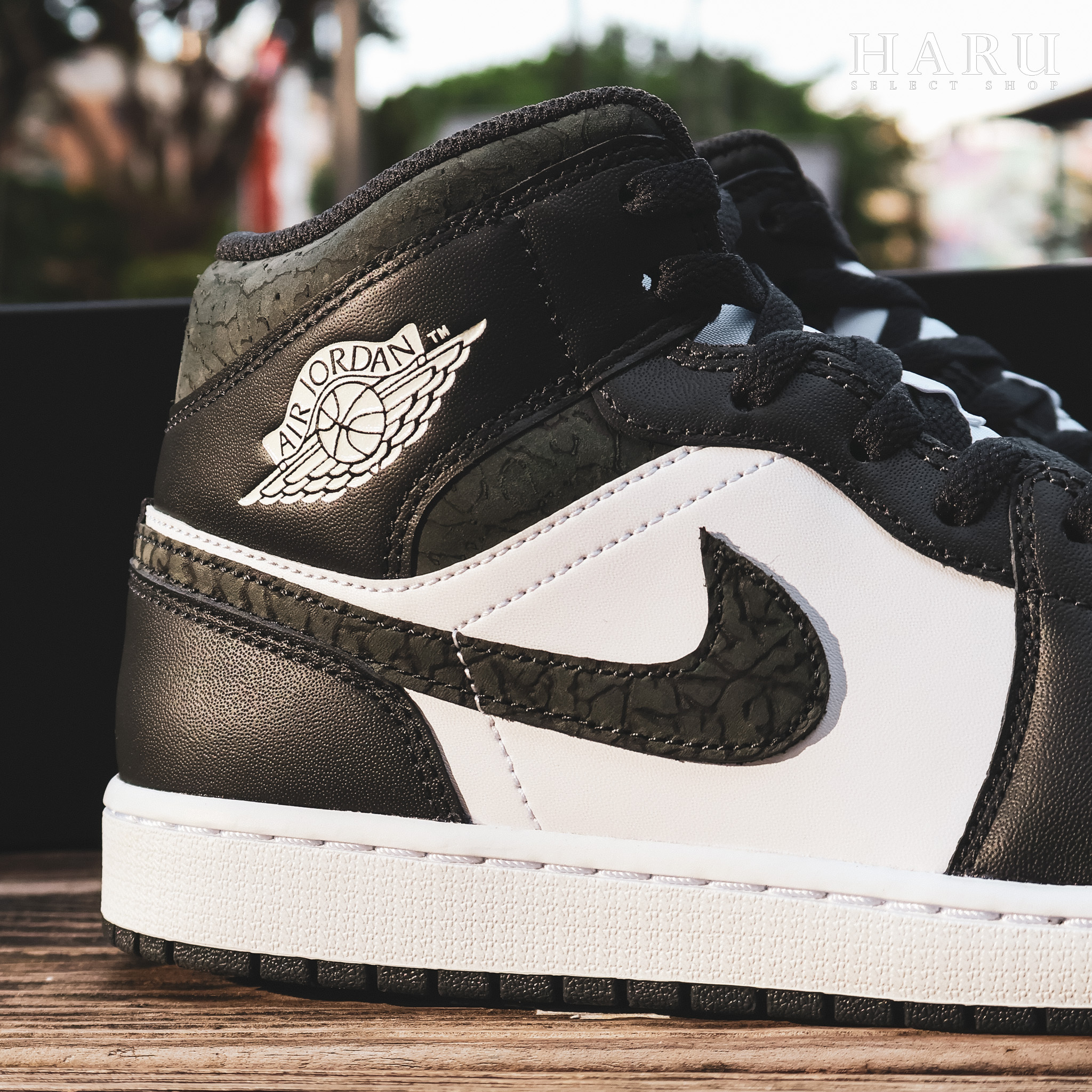 Air Jordan 1 Mid Panda Elephant 黑白熊貓爆裂紋象紋AJ1 復古籃球休閒