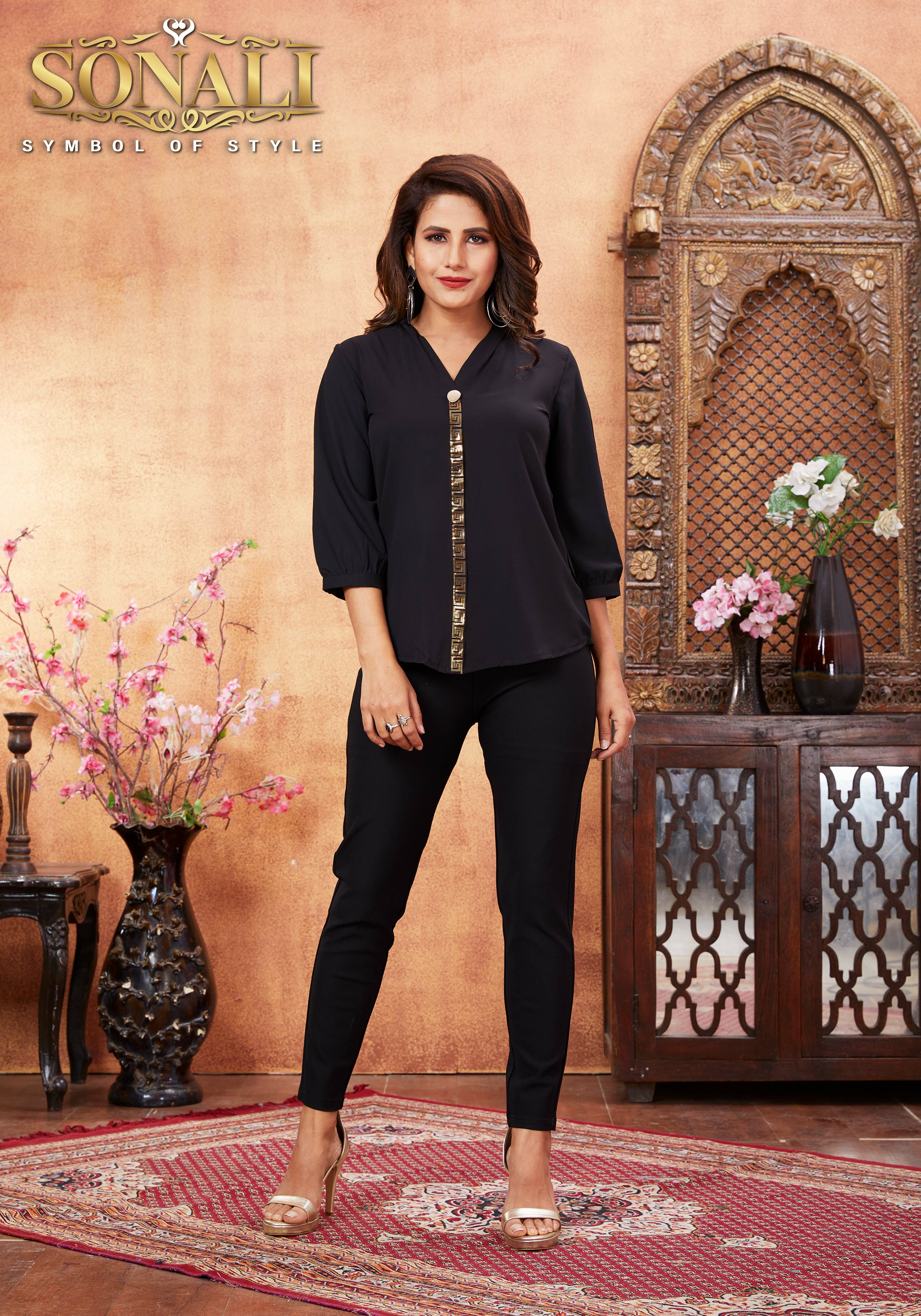 Sonali Premier Collection of Ladies Top Black Kurti Wanita Indian Baju Indian Ladies Top Ladies Shirts
